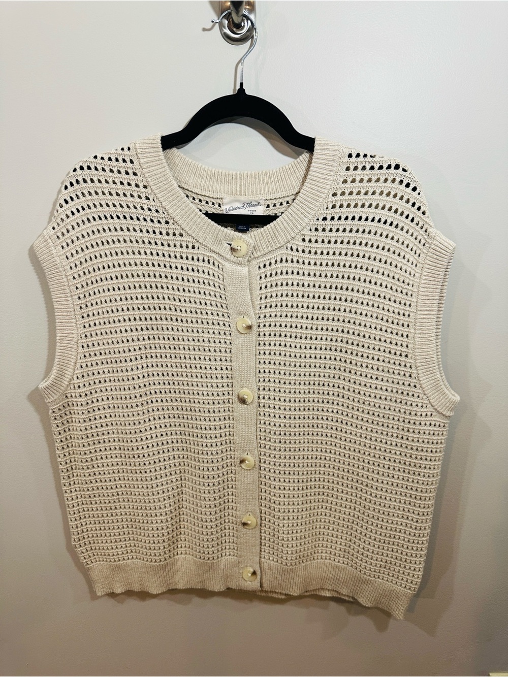 Universal Thread Sleeveless Open-Knit Button Front Sweater Vest - Cream/Oatmeal